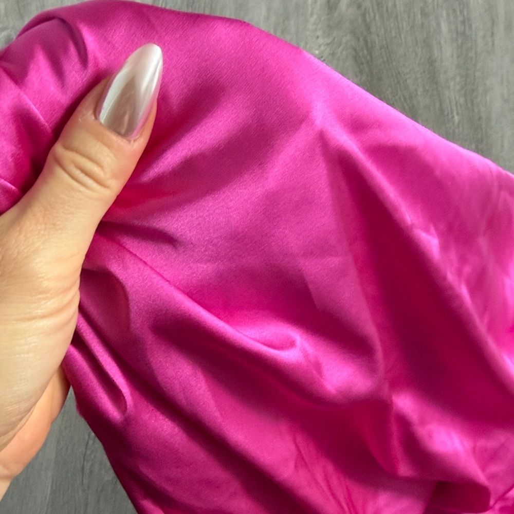 Fuchsia Satin Ruched Slip Dress - Picture 4 of 4